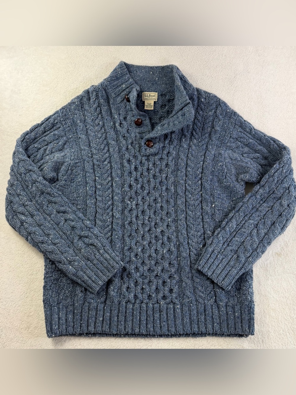 L.L.Bean Irish Aran Fisherman Cable Knit Wool Sweater Men’s M Heavyweight Henley